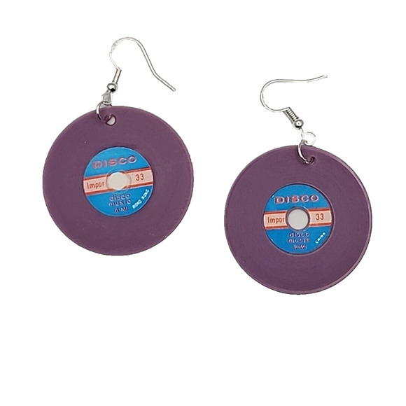 Vintage Mini Purple Disco Records Cracker Jack Charms Vending Jewelry C8 - Picture 1 of 1